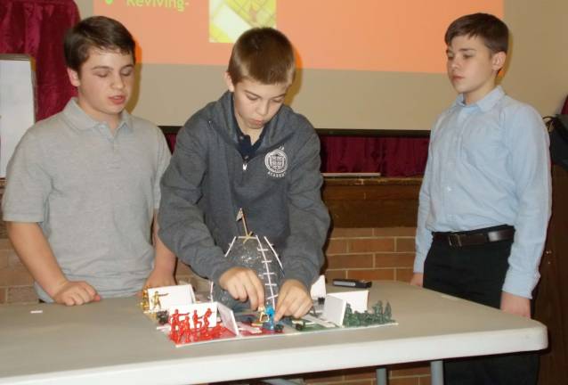 Photos by Vera Olinski Eighth-graders demonstrate &quot;Battle It Out&quot; during a recent Sussex-Wantage Regional School District Board of Education meeting.