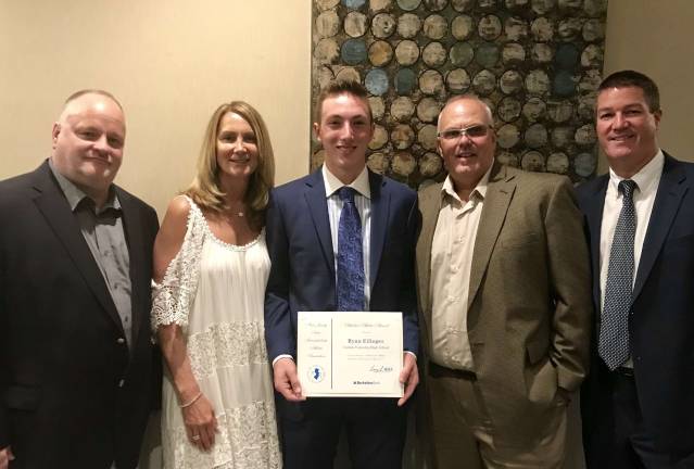 Eilinger represents Vernon at scholar athlete lunch Head Coach Ray Zimmerman (Ice Hockey), Mom, Ryan, Dad and AD Bill Foley