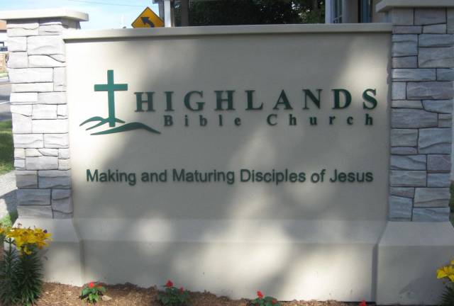 A beautiful welcoming sign invites many to the Highlands Bible Church.
