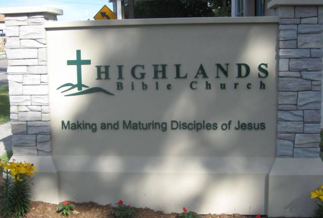 Church moves into new home A beautiful welcoming sign invites many to the Highlands Bible Church.