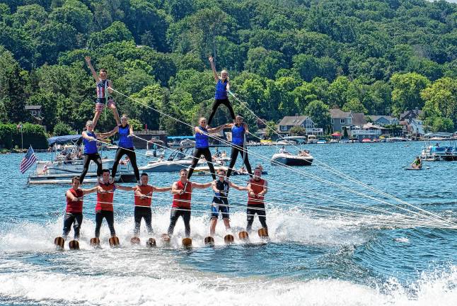 Sparta. Fourth of July events The Lake Mohawk Ski Hawks perform on Friday afternoon, July 4 after the parade. This is the opening pyramid with two three-tier pyramids.