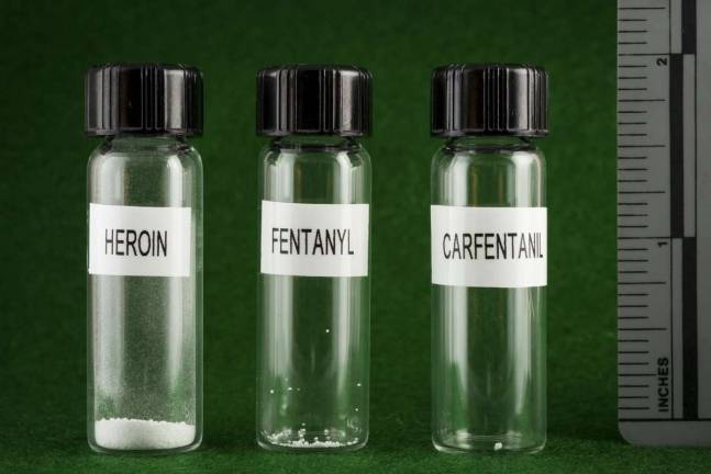 From left: a lethal dose of heroin, a lethal dose of fentanyl, and a lethal does of carfentanil (New Hampshire State Police Forensic Lab)