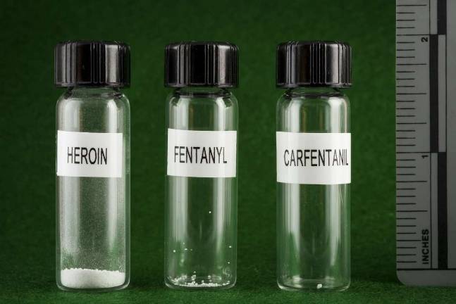 Why synthetics are deadlier than heroin, in a single photo From left: a lethal dose of heroin, a lethal dose of fentanyl, and a lethal does of carfentanil (New Hampshire State Police Forensic Lab)