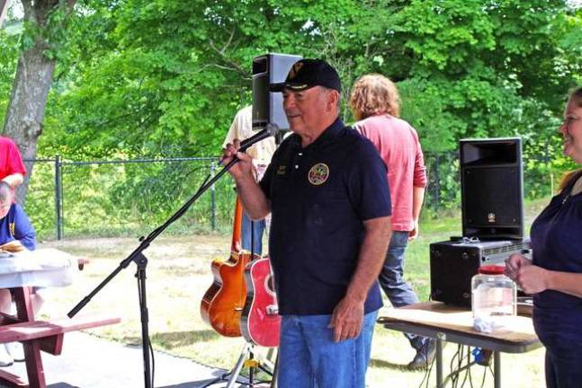 Vietnam War Army Veteran and Sussex County Freeholder Director Richie Vohden of Green welcomes the veterans and their family members to the second annual veterans picnic held at the American Legion Post in Wantage.