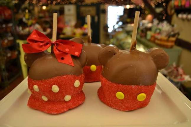 Mickey and Minnie Mouse styled apples.