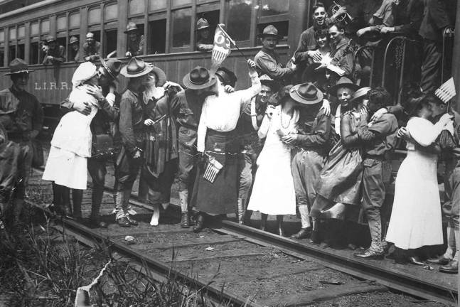 Women say farewell to soldiers deployed for war (National Archives: archives.gov)