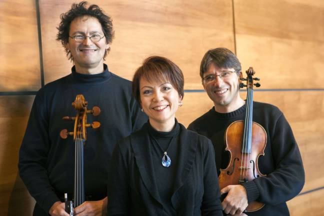 From left, cellist Adam Gonzalez, pianist Diana Greene and violinist Nicholas Currie will perform at Christ Church Newton.