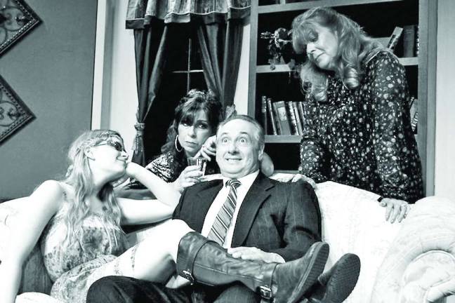 by Fred Moscatello Rhino Theatre's Last of the Red Hot Lovers, by Neil Simon. Pictured from left: Kate Pfuhler as Bobbi Michelle, Carmela Wolosz as Elaine Navazio, Joseph DiBartolo as Barney Cashman and Cindy Rea as Jeanette Fisher.
