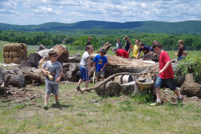 Preparing firewood for the great campfire that would follow after dusk.