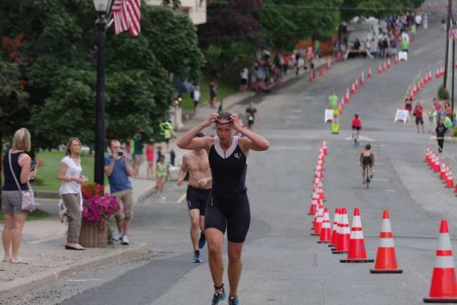 Shannon Jenkins of Hamburg, NJ was the first female to finish the triathlon with an overall time of 1:15:42.03.