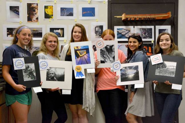 earthfest winners Once again, Vernon Township High School photo students won awards in the Earthfest photo contest held at Heaven Hill Farms last month. From left, Haley DeBonta, Destiny Wynne, Francesca McCarter, Christina Bird, Iris Rivera, and Rachel Renna pose with their work. Not shown are: Cody Williams, Hailee Mayer, and Abby Dayon. All are students of Mrs. Terry Sabia.