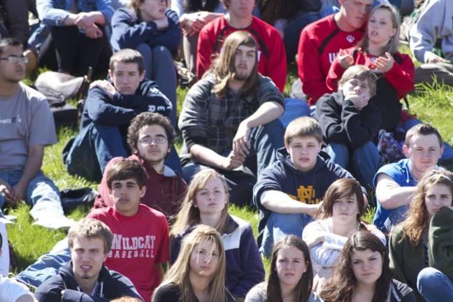 Staged fatal crash Students watch the drama of the staged crash and its aftermath.