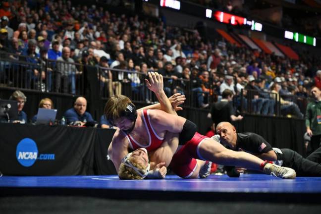 Brian Soldano, a graduate of High Point Regional High School, has an overall record of 10-6 as a wrestler for Rutgers University. (Photo courtesy of scarletknights.com)