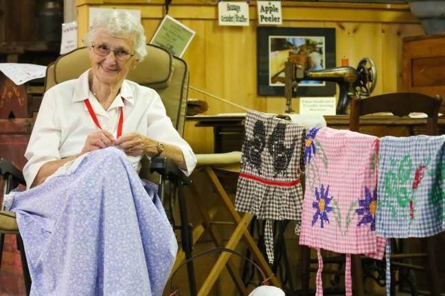 Nan Horsfield enjoys a quiet moment between demonstrations.