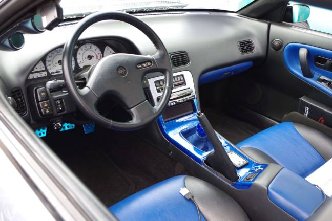 An interior shot of a customized 1991 Nissan 240 SX.