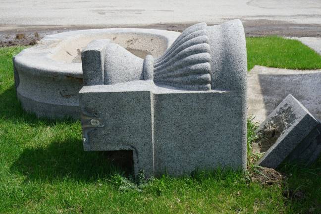 The Dunn fountain waits in storage to be moved to Wallking Avenue and become funcctional once again.