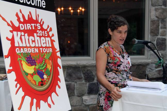 Dirt Editor Becca Tucker speaking at the 2015 Kitchen Garden Tour awards reception last summer at Mohawk House.