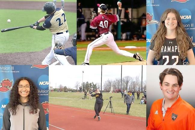 College sports teams boosted by area students L-R Top: Nicholas Grifone, Jacob Buurman, Ella Shade. L-R Bottom: Meredith Yaskovic, Morgan Carr, Christopher McCann. (Not pictured: Daniel Gleason)