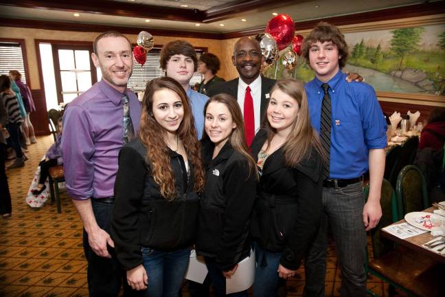 Red Cross breakfast, back row, from left: Faculty Advisor Steve Brazanskas, Jake Annunziata, Dr. Howard Burrell, Brent Schmidt. Front row: Gabby Rosanna, Amanda Struble, Tori King