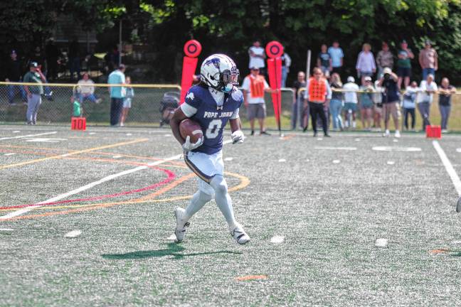 Football roundup: High Point beats Jefferson <b>PJ4 Pope John kick returner Prince Joshua is on the move. (Photo by George Leroy Hunter)</b>