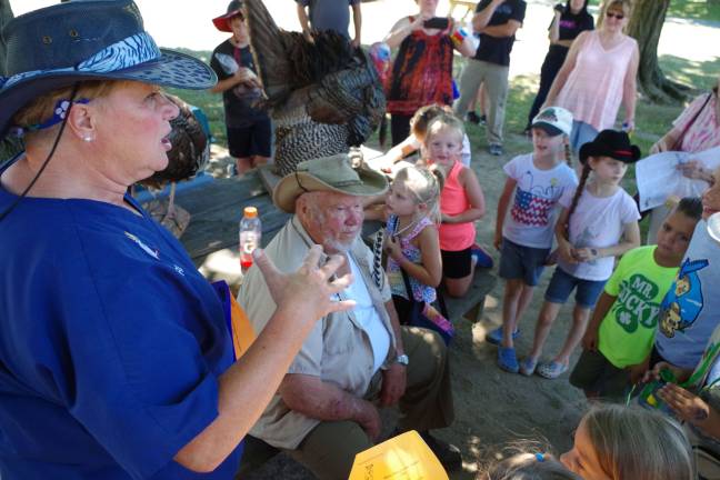 Lori Space Day and her father Fred Space taught the children about wild turkeys.