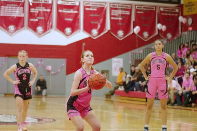 Wallkill Valley's Kate Fahrenfeld prepares to shoot from the foul line. She scored one point, grabbed four rebounds and made one steal.