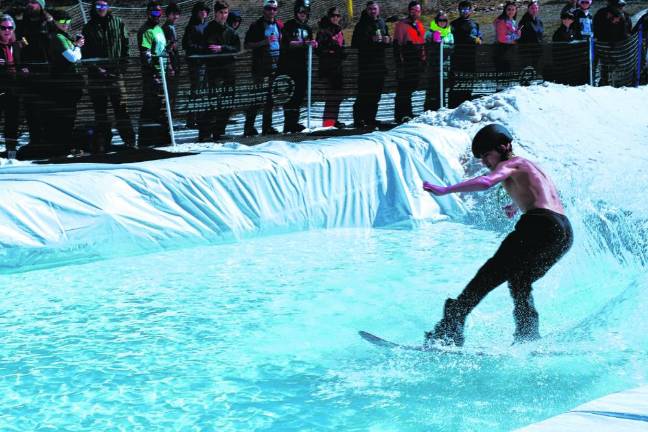 The annual Pond Skim was Sunday, March 17 at Mountain Creek in Vernon. It marked the end of the ski season at the resort. (Photo by Maria Kovic)