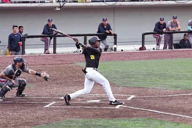 UPDATED: Miners make playoffs <b>The ball goes into foul territory after being hit by Miners batter Mahki Backstrom in the second inning. He scored one run in the game.</b>