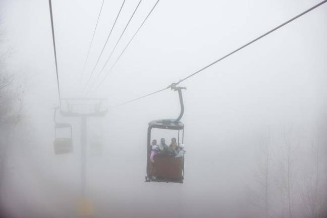 Visibility at the top of the mountain was very limited, making conditions difficult for racers. The fog cleared on the way to the bottom.