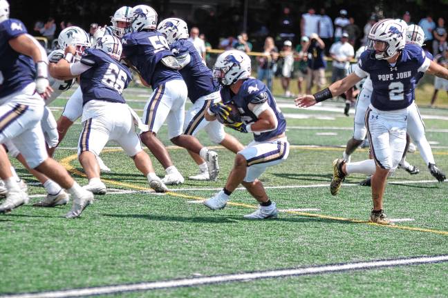 Football roundup: High Point beats Jefferson <b>PJ6 Pope John running back Luke Gialanella takes the ball from quarterback Luke Irwin (2) during a handoff. (Photo by George Leroy Hunter)</b>