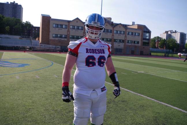 Local football players compete in all-star classic West offensive lineman Jake Vogel (Sparta). Vogel will attend Wagner College in New York in the fall.