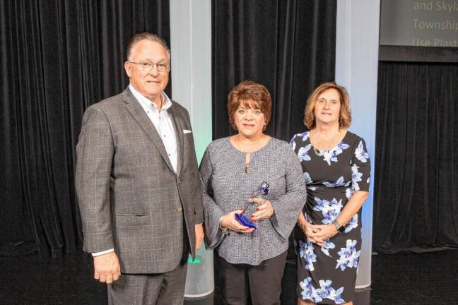 From left are New Jersey Clean Communities Council vice chairman John Wohlrab, Diane Brauchle of Frankford and NJCCC chairman Linda Doherty. (Photo by Frank H. Conlon)