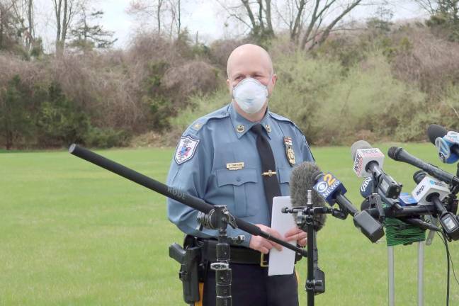 Andover Township Police Department Chief Eric Danielson briefs the media at Andover Subacute and Rehabilitation Center on April 16, 2020. (AP Photo/Ted Shaffrey)