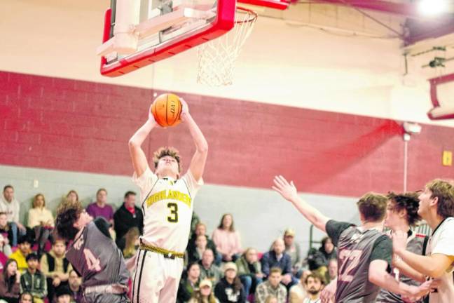 West Milford's Nash Appell leaps toward the hoop. He scored 14 points.
