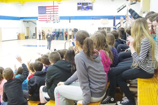 Glen Meadow Middle School students listen to a talk by author Jordan Sonnenblick.