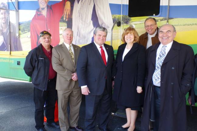 PHOTOS BY CHRIS WYMAN Last Wednesday during the grand opening of &#x201c;The Kosa Veteran Support Center,&#x201d; Zufall Health Community Health Centers brought their mobile medical and dental van to offer assistance to area veterans. Preparing to take a tour of the van are (from left) Vietnam Veterans of America Chapter 1002 President John Harrigan, Sussex County Clerk Jeff Parrott, State Senator Steve Oroho, Zufall President &amp; CEO Eva Turbiner, Zufall Veteran Outreach Coordinator Jim Mastrangelo, and Vietnam Veteran and Sussex County Freeholder Richard Vohden.