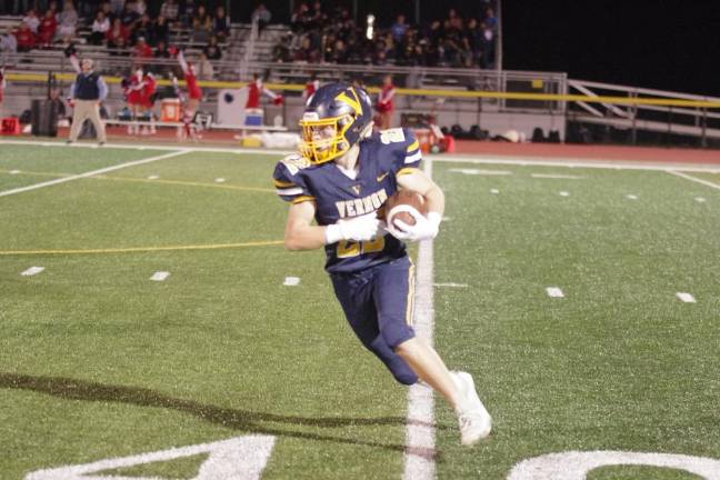 Newton leads division Vernon kick returner Gavin Bruno on the move in the first half.