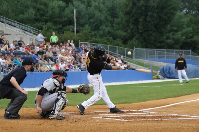 Sussex Miners hit fireworks in weekend rally Sussex County Miners centerfielder Johnny Bladel fouls off a pitch on Saturday against Fargo early in the game in Augusta. Photo by Taylor Jackson