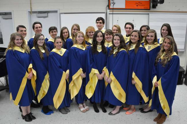 The newest inductess into the Vernon Township High School Chapter of the National Honor Society: Front row, from left, Michelle Miani, Madison Alnemy, Amanda Struble, Lindsay Verrico, Tara Cartier, Brittany Vrindten, Lauren Incarnato, Jenna MacDonald and Samantha Struble. Back row, from left, Camaron Sparta, Timothy Shine, Connor Quinn, Ashley Driemel, Montana Avagnano, Aileen Bancroft, Stephan Thomsen, Emily Monschauer, Simone Marchesin, Brendan Shine, Courtney Furrey and Staci Trezza. Not pictured, Alexander Gaura and Jessica Dunlop.
