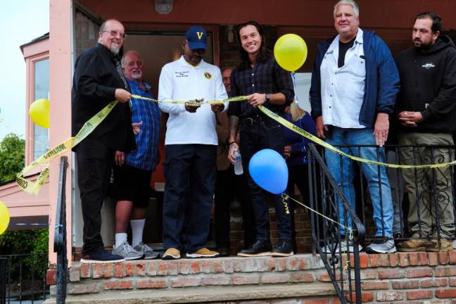 From left are Mike Furrey, owner of Agra Environmental and Laboratory Services; Dave McDermott of the Vernon Township Municipal Utilities Authority; Mayor Howard Burrell; former mayor Harry Shortway; Agra co-owner Ryan Furrey; John Sabol of Sabol Construction; and Mike Smidt of JEM Electric. (Photo provided)