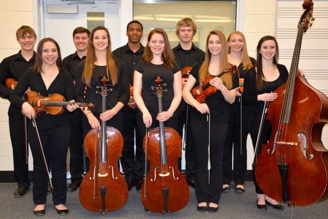 VTHS Chamber Orchestra is: in back, from left, Trevor Hazell, Alexander Gaura, William Murphy, David Mac Millan, Shannon Turner. Front row,from left, Brittany Gaule, Kaitlyn Ambrose, Victoria Meneses, Jessica Dunlop, Hannah Lowery.