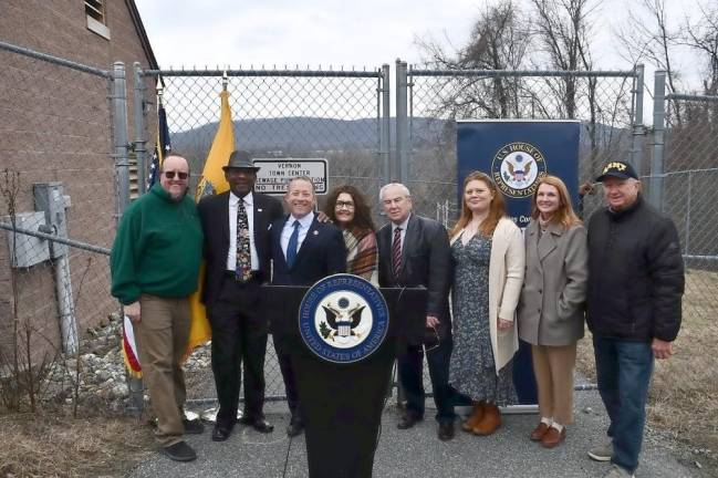 Rep. Josh Gottheimer, D-5, third from left, poses with Vernon Mayor Howard Burrell, second from left, and other officials Feb. 6.