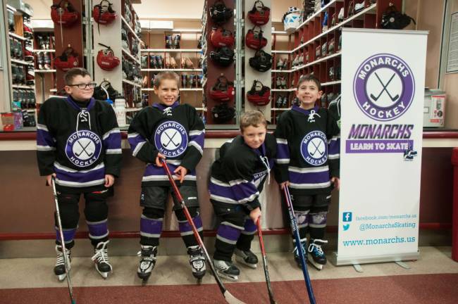 Monarchs tourney raises funds for special needs program PHOTO BY MARK CRANSTON Monarchs Joey Vaspory, Alex Hamblen, Alex Anson and Luke Butler are all suited up for the Thanksgiving weekend tournament in Stockholm. Butler, Hamblen and Vaspory are all from West Milford; Anson is from Highland Lakes.
