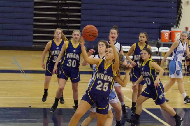 Sparta routs Vernon in girls basketball Vernon's Brooke Sabol reaches for a rebound.