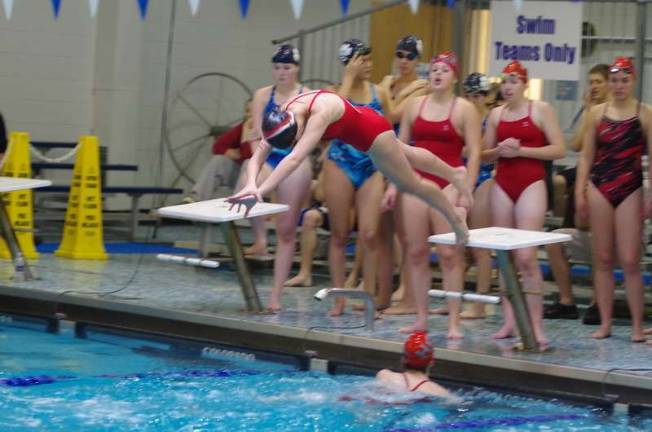 Area schools take part in swim meet High Point Regional High School perform in the girls freestyle relay.