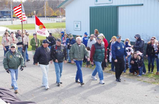 A group of military veterans proudly walk along the parade route. The 16th Annual Salute to Military Veterans took place at the Sussex County Fairgrounds in Augusta, New Jersey Sunday, November 6, 2016.