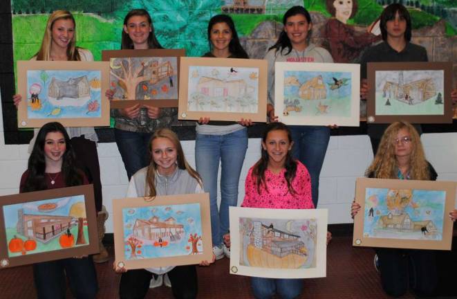 Students who will have their artwork displayed are: front, from left, Antoinette Superti, Victoria Dziergoski, Jenna Fogge, Amber Conklin. Back row, from left, Madison DeVries, Alicja Wesloske, Erika Sofis, Taylor Farell, Salvatore Mattaccione.