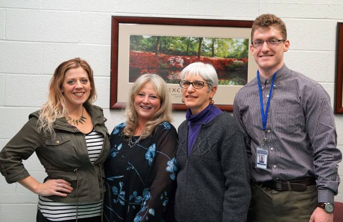 From left, Lindsay McAloney, Rebecca Dorney, Annie Colonna, and Conor Brennan attend the evening Social Media and Youth Vernon Coalition meeting.