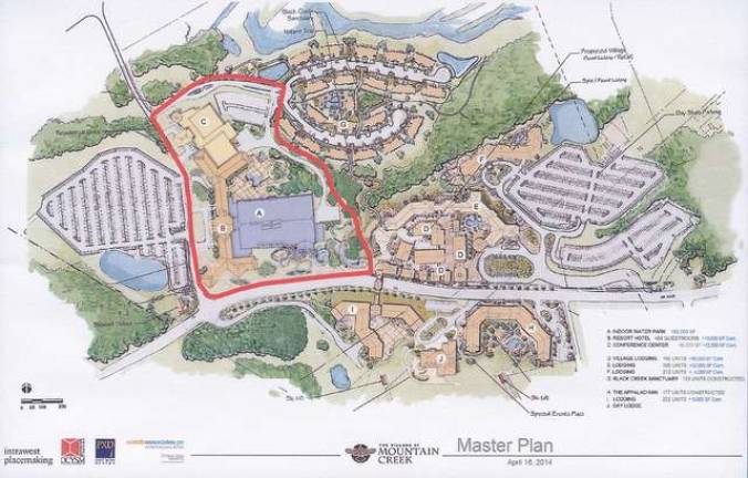 Image by Chris Wyman The area in red highlights the parcel of land that is being proposed as the site of an indoor water park and hotel.