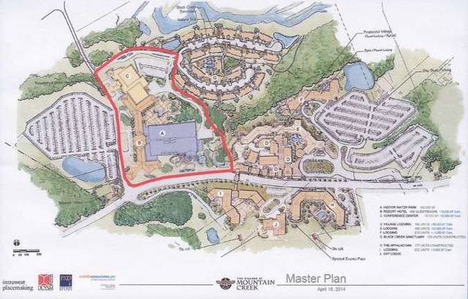 Crystal Springs presents PILOT to Vernon council Image by Chris Wyman The area in red highlights the parcel of land that is being proposed as the site of an indoor water park and hotel.